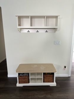 Entryway bench, and shelf