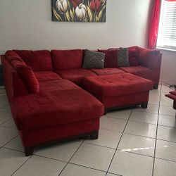 Living Room Sectional With ottoman And Decorative Pillows, Separate Recliner  Chair, Wall Art And Curtains 
