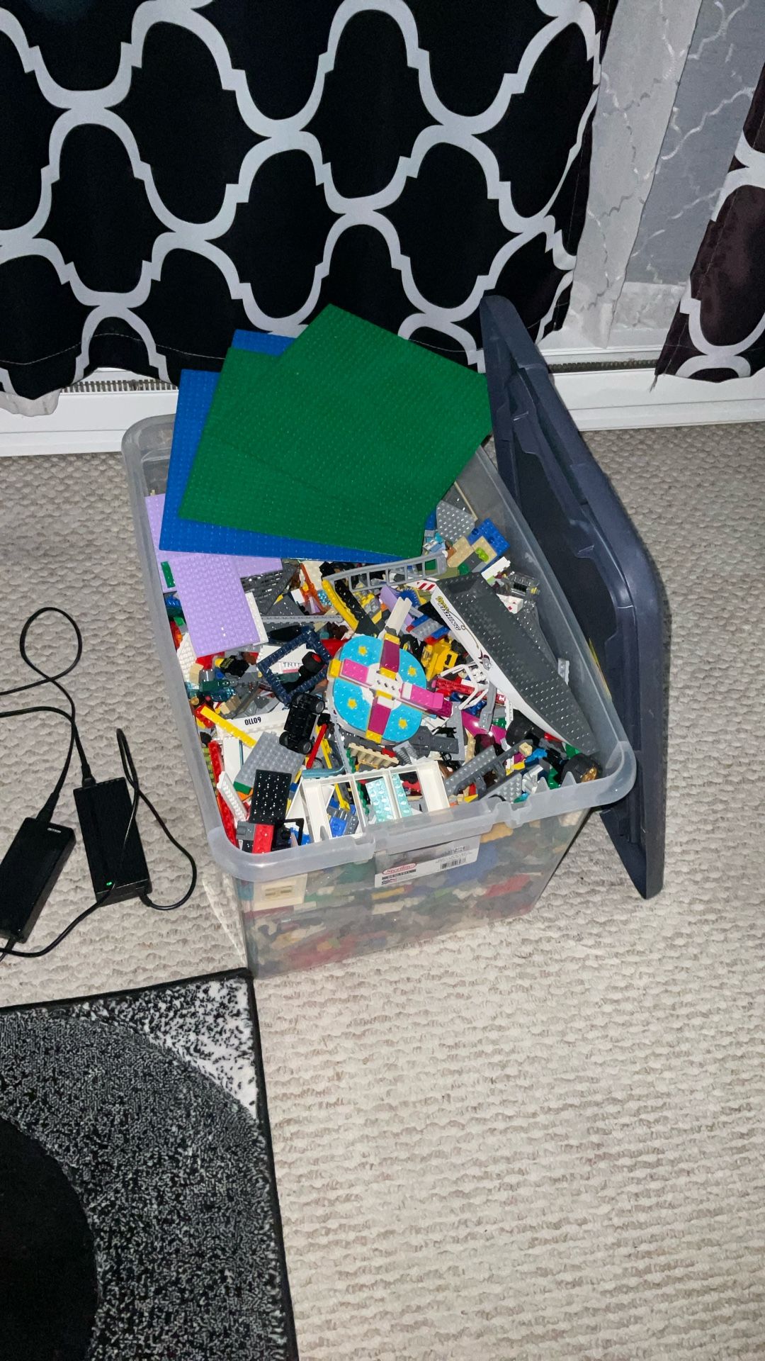 Box Filled With Lego And Lego Baseplates (with Box)