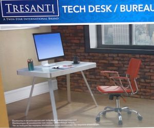 Tresanti Computer Tech Desk Aluminum with Glass Top Desk with Drawer