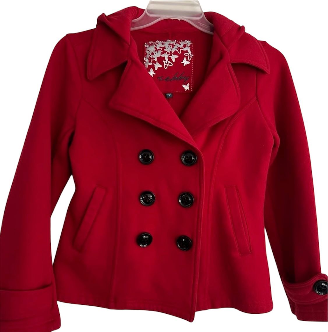 Sebby Collection Women’s Red Hooded Peacoat – Size Medium