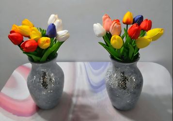 *** REDUCED *** Silver Mosaic Vases Filled with Faux Tulips ($30 EACH) @ Lasting Creations