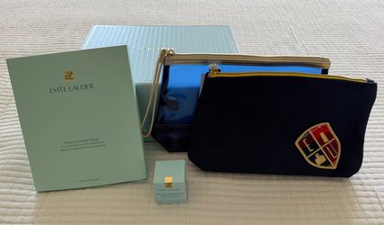 Estée Lauder Night Skincare Set with 2 Navy Blue Cosmetic Pouches in Gift Box