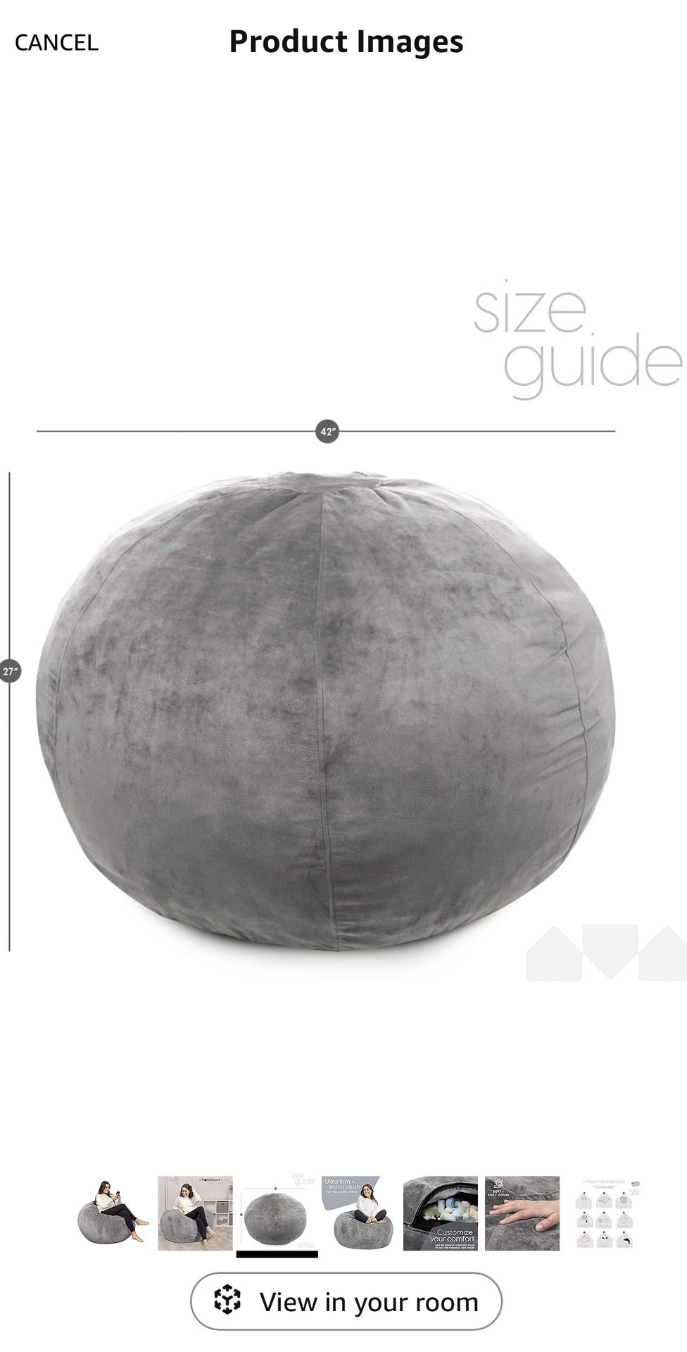Large Gray Bean Bag Chair