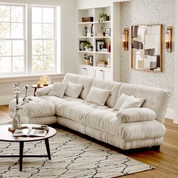 Homy Casa Monterey Luxury Modular Chenille Sectional Sofa with Convertible Ottoman, Light Coffee, Oversized L Shaped Cloud Couch Open Box