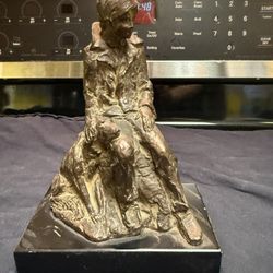 Vintage Sculpture, Boy And Dog Sign By Nickolas Lorenzo