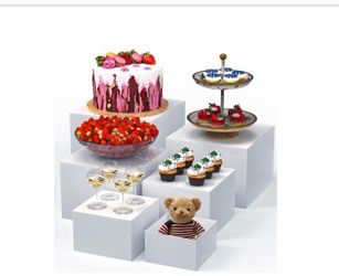 (J-49) 6 Pcs Buffet Risers,Large Food Risers for Buffet Table 5''-6''-7''-8''-9''-10'' White Acrylic Display Risers Shelf for Catering, Party, Jewelry