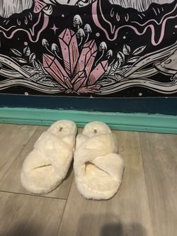 white furry slides, size 10 
