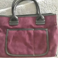 Saks Fifth Avenue Burgundy Suede Handbag Dual Handle Tote Preowned 