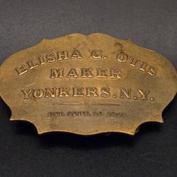Elisha G. Otis Maker’s Brass Belt Buckle-64th St & Bell