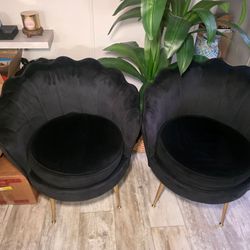 Set of 2 Black Velvet Shell Accent Chair Gold Legs