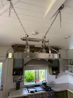 Hanging Pot Rack with Built-In Lighting – Brushed Nickel
