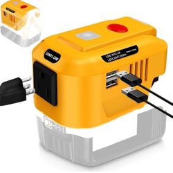 150W USB Phone Charger Adapter for Dewalt 20V Battery, YUHDWRE DC 20V to AC 120V Inverter Generator, 120V Power Source Adapter for Dewalt with Dual US