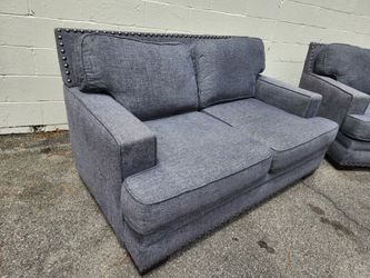Gray Upholstered Loveseats w/ Nailhead Trim
