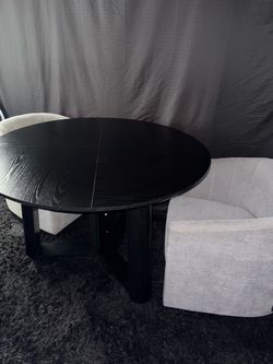 Round Black Wood Dining Table & Chairs