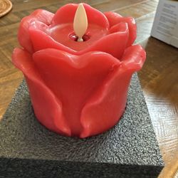 Luminara True Red Rose Flameless Candle - 3.6" x 4.3" Rosebud Pillar - Real Flame Technology w/Flickering LED Light - Perfect for Mother's Day