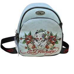 Ed Hardy Embroidered Mini Blue Backpack / Briefcase / Bag