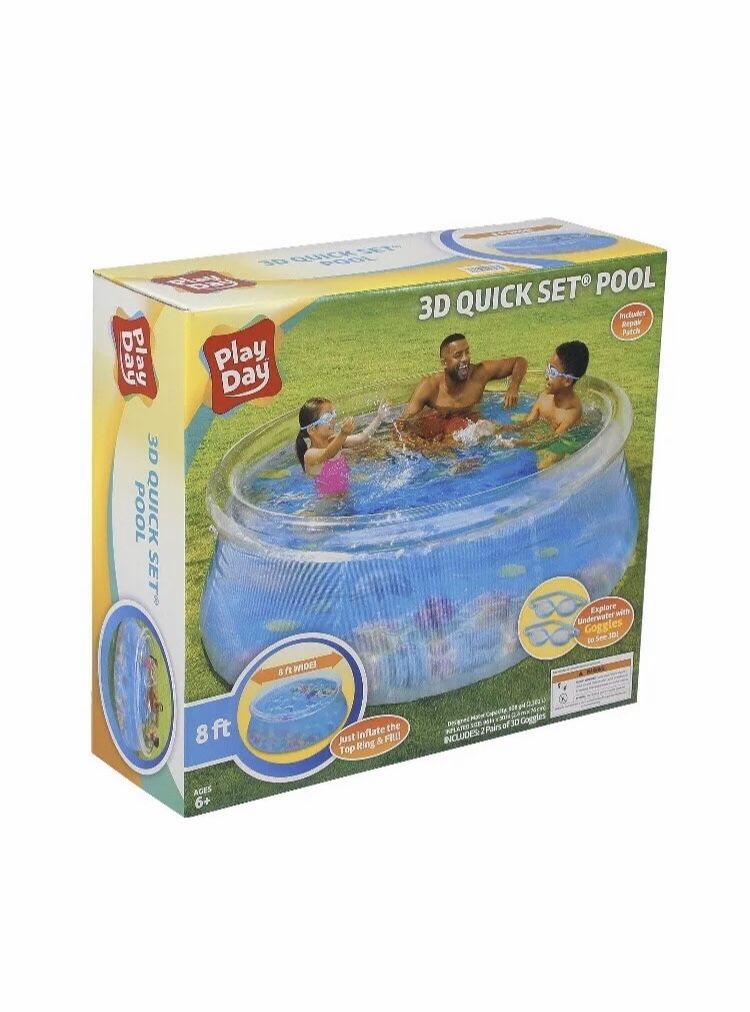 PLAY DAY Inflatable 8ft X 30in Pool 3D Transparent Quick Set