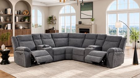 Gray microfiber fully reclining sectional couch