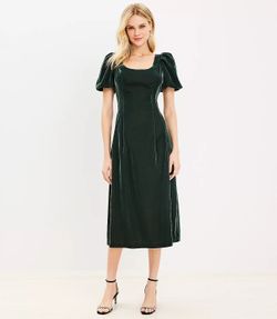 NEW Green Velvet Puff Sleeve Midi Dress from Loft