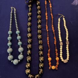 Collection Of 4 Large Beaded Necklaces 