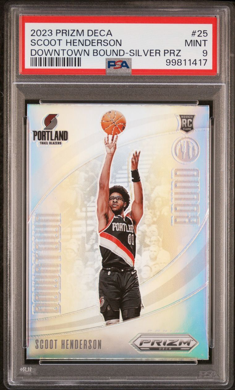 2023 Prizm Deca Scoot Henderson Downtown Bound -Silver Prizm #25 PSA 9 Portland Trailblazers