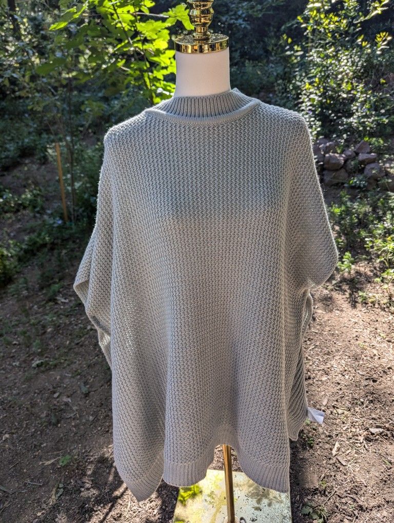 LOFT Gray Ribbed Knit Poncho Sweater
