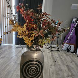 Metal Vase With Faux Flowers