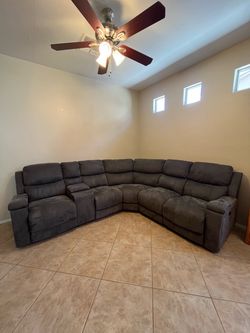 Gray reclining microfiber sectional