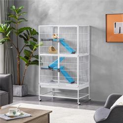 2-Story Small Animal Cage Rolling Metal Cage with 2 Removable Ramps & Platforms, White