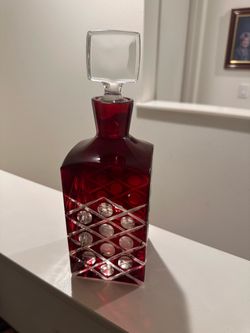 Ruby Red Cut Crystal Glass Decanter with Stopper