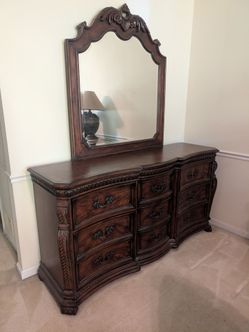 Solid Wood Armoire and Dresser with Mirror