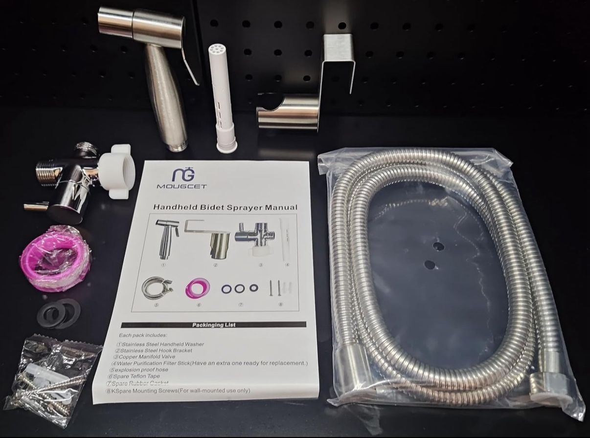 Handheld Bidet Sprayer for Toilet, Filtered Bidet Sprayer with 2-PCS Filters for Hard Water, Bidet Attachment for Toilet Stainless Steel Spray, Brushe