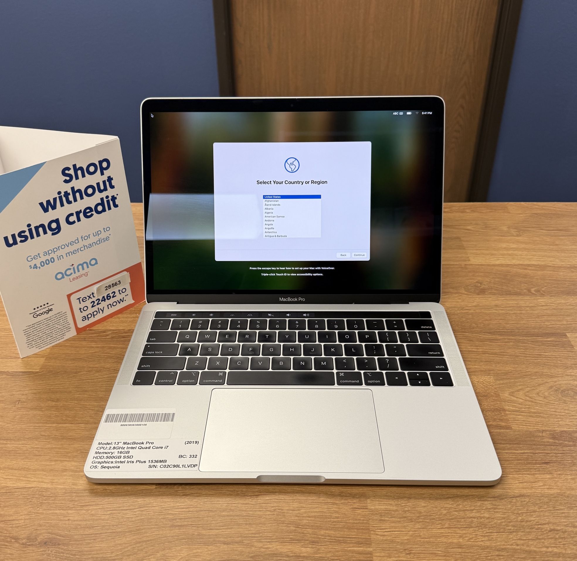13" MacBook Pro Touchbar 500GB SSD*16GB RAM*2.8Ghz Intel Quad Core i7