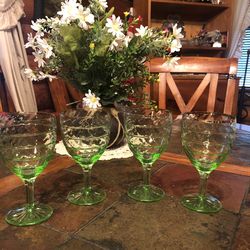 Four Elegant Vintage  green Goblets