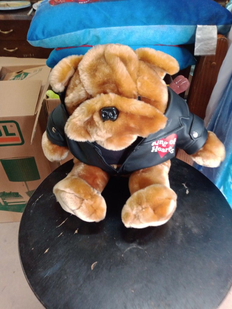 King Of Hearts 18" Plush Bulldog In Leather Jacket 