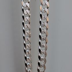 925 Sterling Silver Mens Diamond Cut Curb + Cuban Chain Necklace 8MM 24" Long