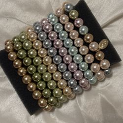 Set Of 9 Pastel Pearl Bracelets