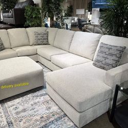 Ashley/ Edenfield Linen 3-piece Chaise Sectional, Oversized Sectional, Seccional, Couch// Delivery Available 