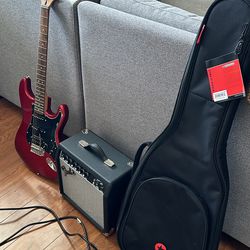 Red HSS Affinity Squier Guitar + Frontman Amp