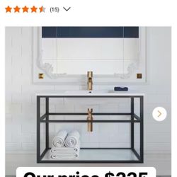 Pierre 36 in. Single, Metal Frame, Open Shelf, Bathroom Vanity in Black, Vanity Top in White with White Basin