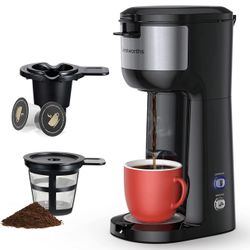 Famiworths Single Serve Coffee Maker for K Cup and Ground Coffee, 6 to 14 Oz Brew Sizes, Fits Travel Mug, Mini One Cup Coffee Maker with Self-cleaning