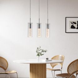 Chrome 3-Light Bubble Glass Pendant - New