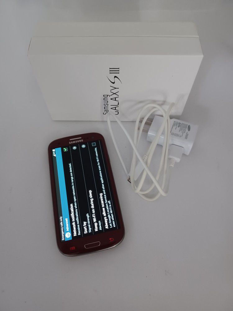 GALAXY SIII RED CELLPHONE UNLOCKED INCL. CHARGER BOOKLET BOX 