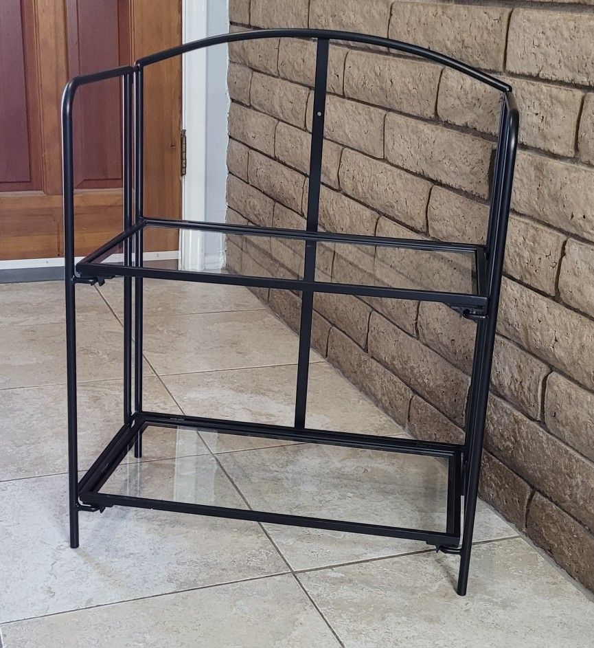 Black Short Glass 2 Tier Folding Bookcase / Shelf