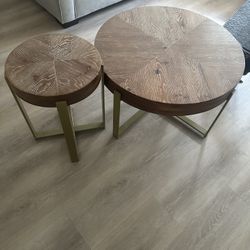 Round Wood End Tables with Metal Leg, Farmhouse Circle Side Table for Living Room