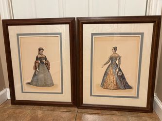2 Prints in Wooden Frames Victorian Era
