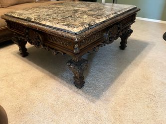 Coffee Table and End Table with Marble Inlay Top