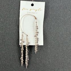 Free People Boho Silver Rhinestone & Pearl Drip Ear Cuff New With Tags