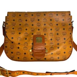MCM Cross Bag Cognac Vintage Coated Canvas